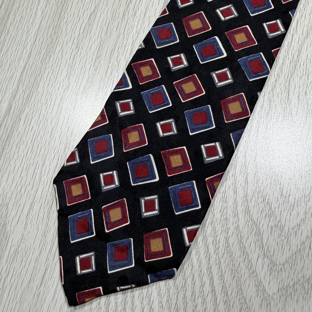Liberty Of London Tie Mens One Size Black 100% Silk Pointed Geometric Jacquard